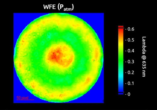 Wavefront error measurement in air and high vacuum performed with QWSLI (SID4 vacuum wavefront sensor)